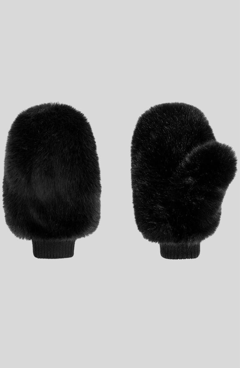 Cynthia Rowley Faux Fur Oversized Mittens, Main, color, Black