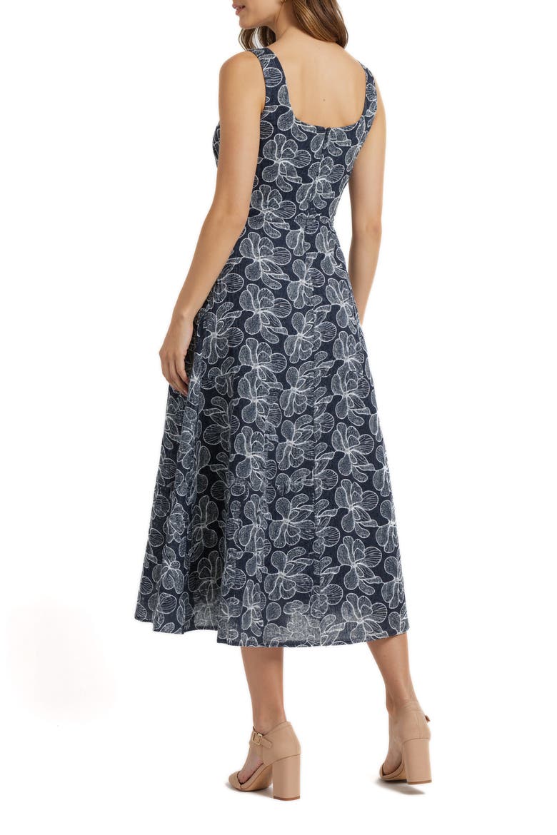 Floral Embroidered Denim Fit & Flare Dress, Alternate, color, DARK DENIM