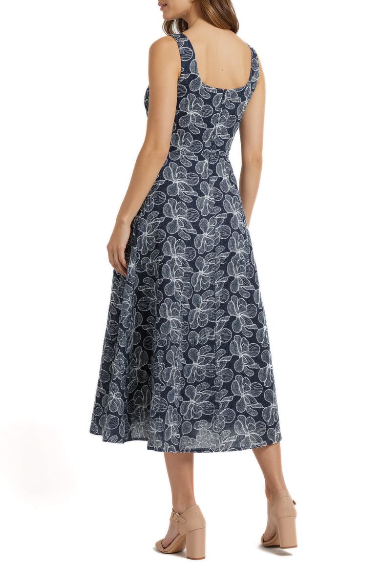 Mila Mae Floral Embroidered Denim Fit & Flare Dress, Alternate, color, Dark Denim