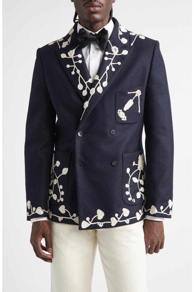 Snowdrop Appliqué Wool Blend Sport Coat, Main, color, NAVY