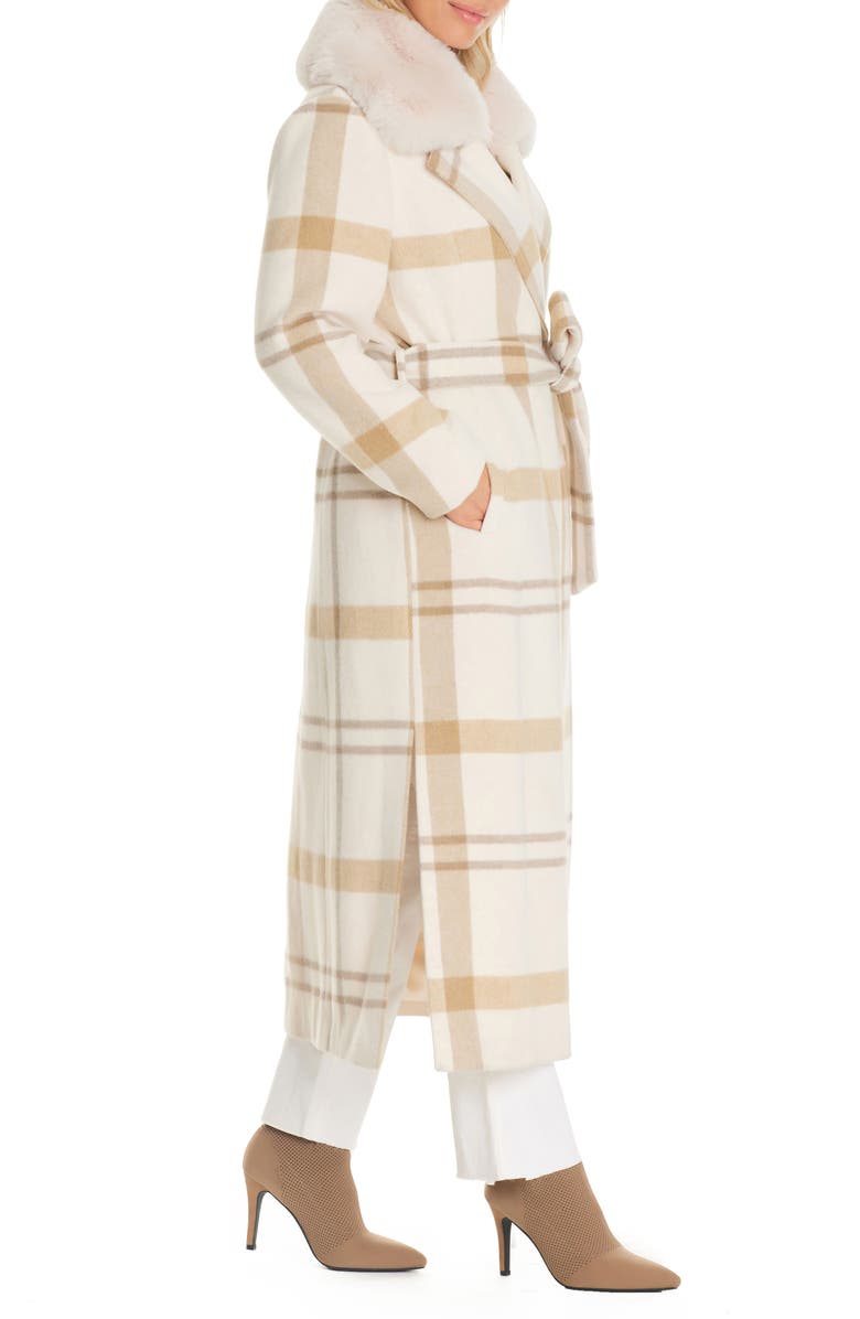 Vince Camuto Plaid Coat with Removable Faux Fur Collar, Alternate, color,