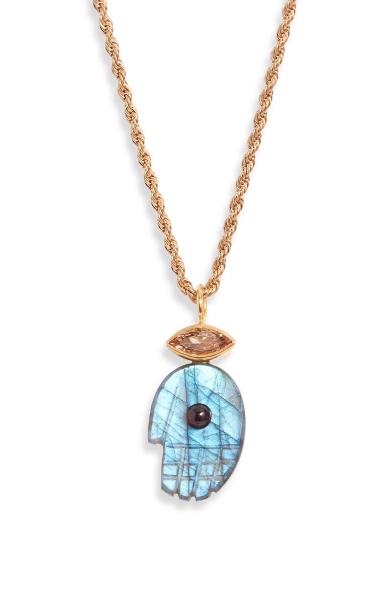Mystic Hamsa Pendant Necklace, Main, color, GOLD/ BLUE