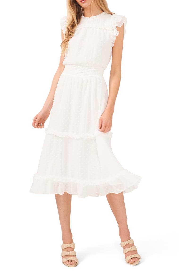Clip Dot Flutter Sleeve Midi Dress, Main, color, SOFT ECRU