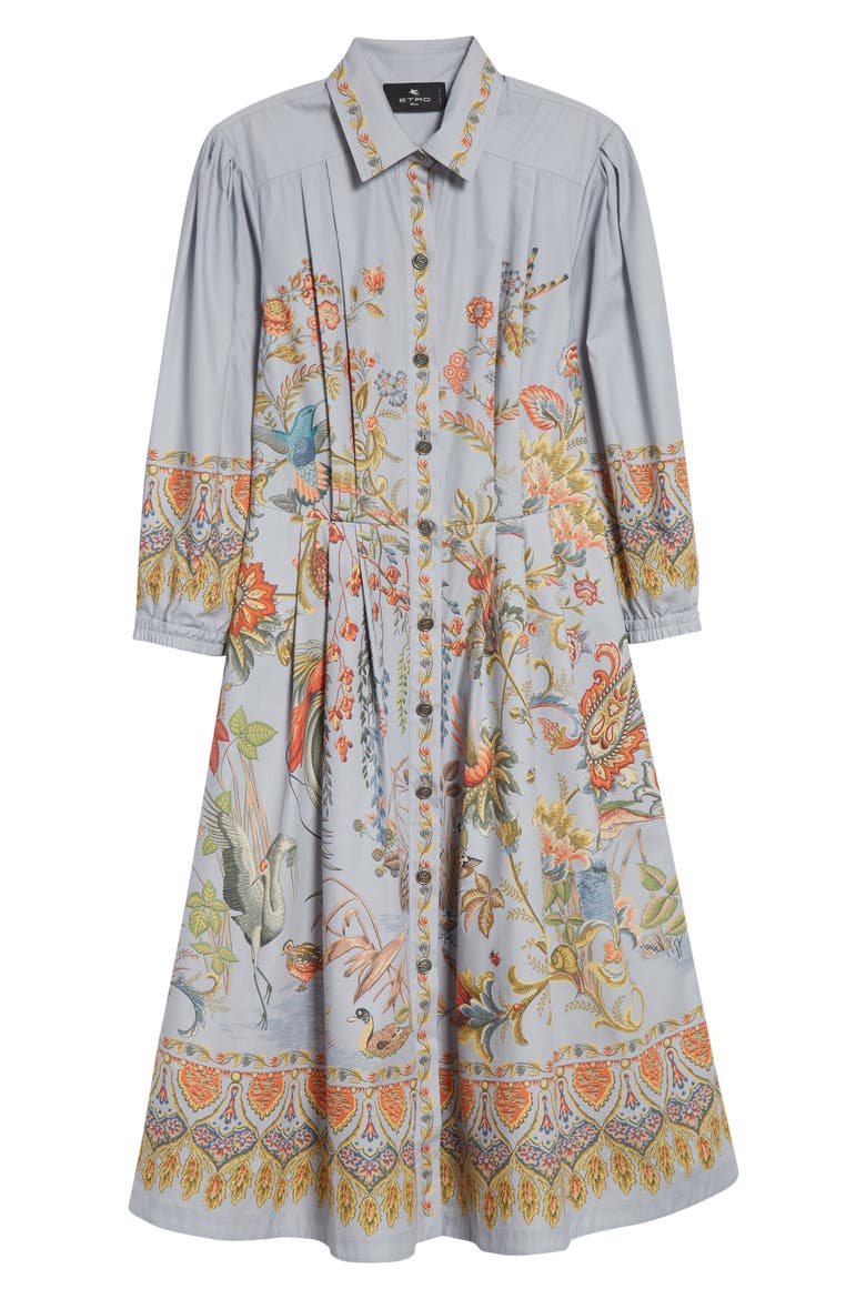Floral Print Cotton Shirtdress, Alternate, color, PRINT ON PALE BLUE BASE
