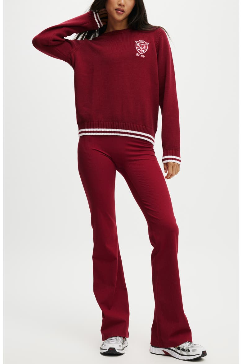 Women's Active Knitted Graphic Crew, Alternate, color, Deep Red Heritage Club