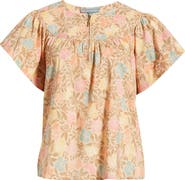 Wit & Wisdom Floral Flutter Sleeve Quarter Zip Top