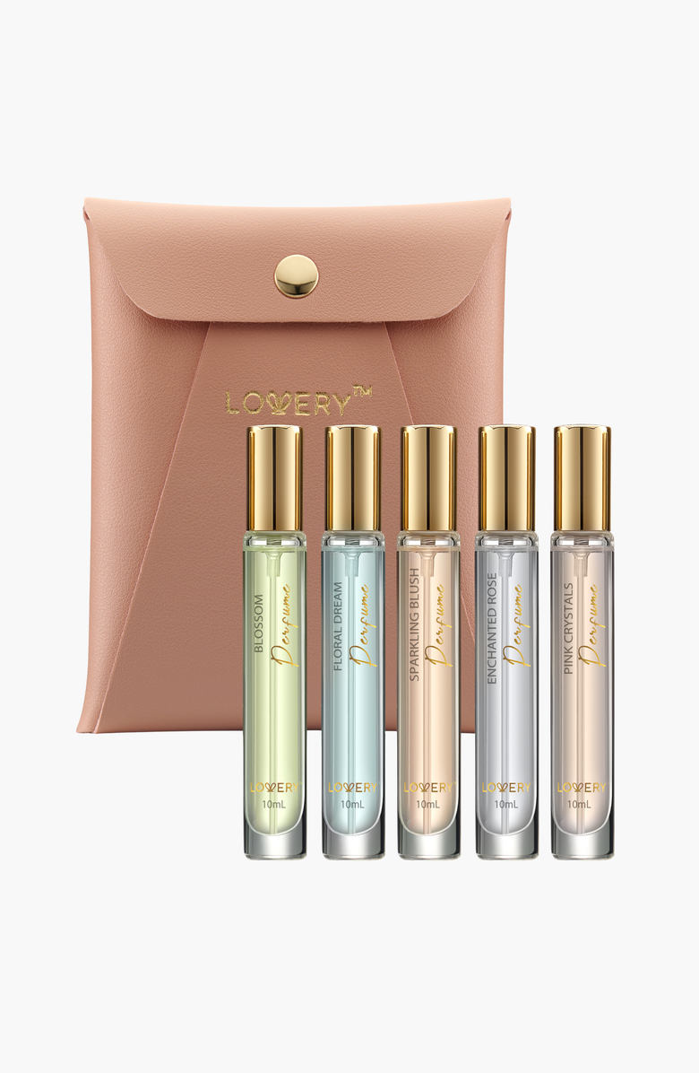 Lovery Eau De Parfum 6-Piece Perfumes Set with Leather Pouch, Main, color, Light Pink