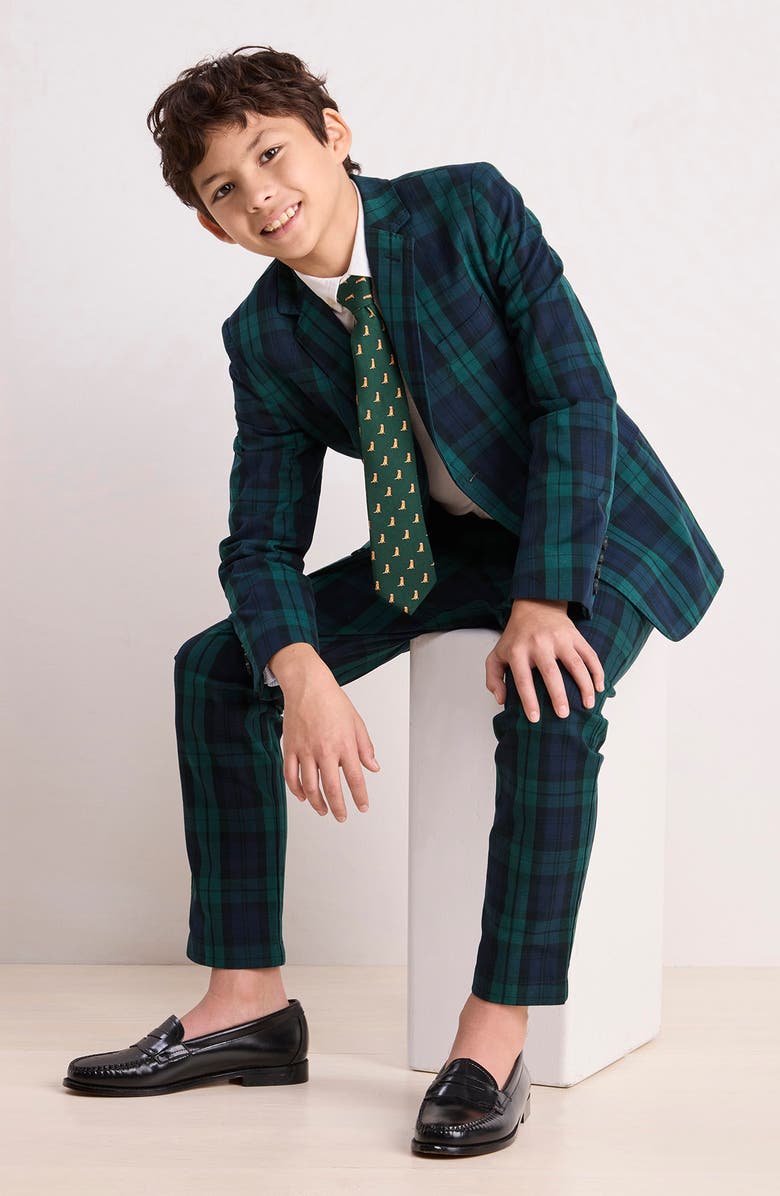 vineyard vines Kids' Blackwatch Plaid Stretch Cotton Suit Jacket, Alternate, color, Charleston Green