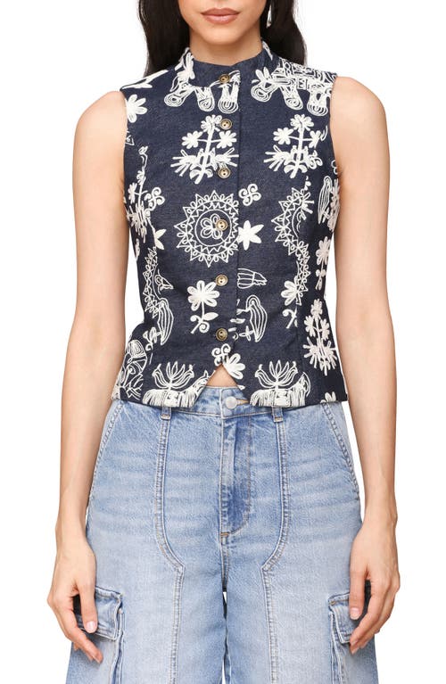 Avec Les Filles Brocade Embroidery Crop Vest In Blue