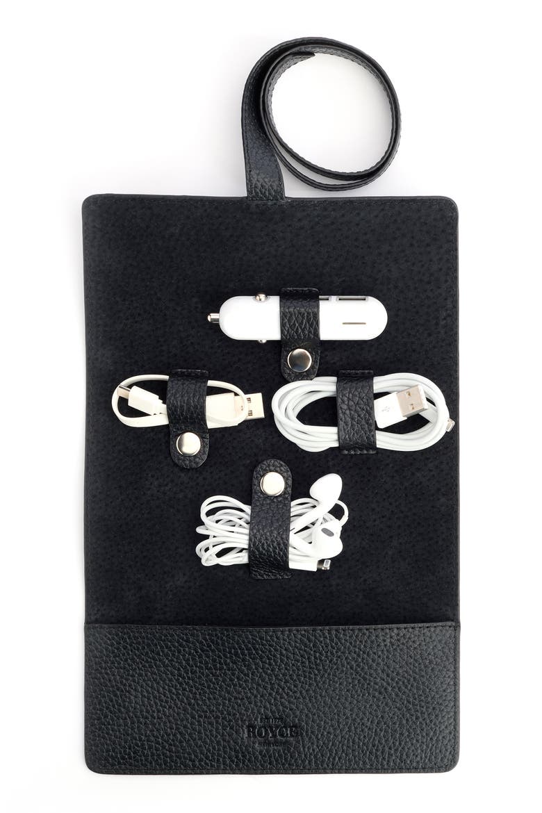 Leather Tech Cord Organizer Roll, Alternate, color, BLACK