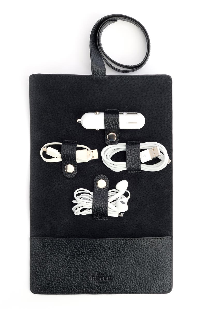 ROYCE New York Leather Tech Cord Organizer Roll, Alternate, color, Black