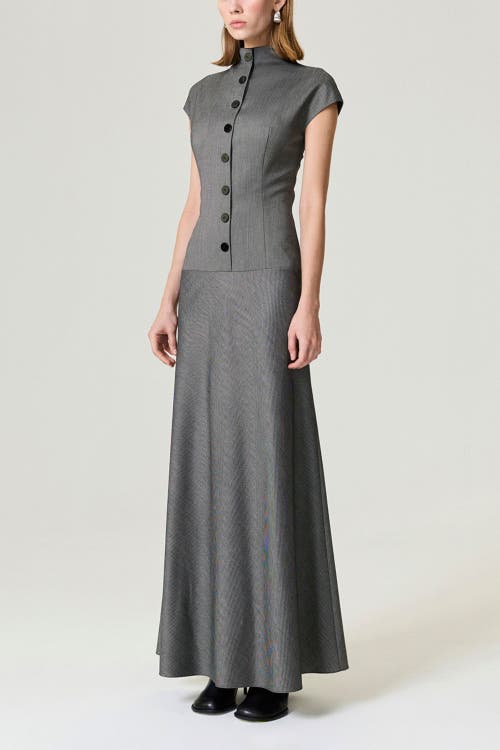 Nocturne Button Accent High Neck Maxi Dress In Gray