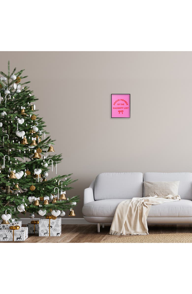 Stupell Industries Naughty List Member Framed Canvas Wall Art, Alternate, color, Pink