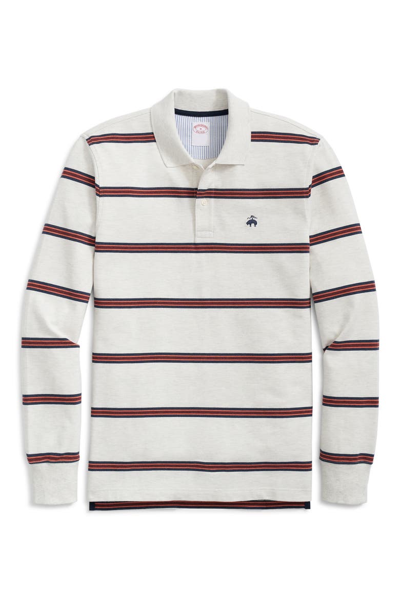 Stripe Long Sleeve Cotton Polo, Alternate, color, WHITE MULTI