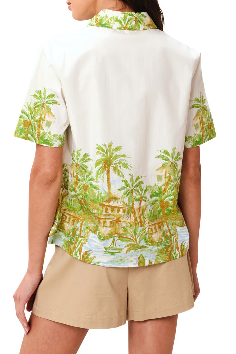 Printed Cotton Short Sleeve Shirt, Alternate, color, OFF WHITE GREEN