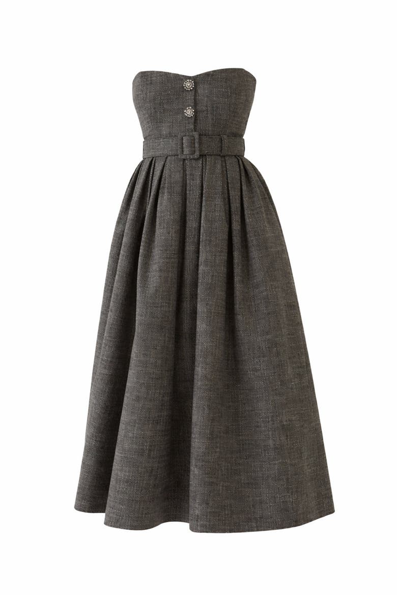 Arlan Midi Strapless Dress, Alternate, color, ANTHRACITE