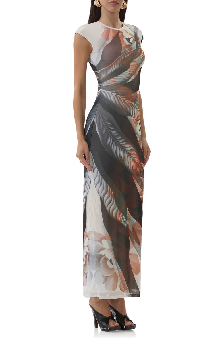 AFRM Cody Print Mesh Dress, Alternate, color, Noir Leaf Lotus