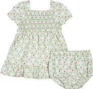 Petit Lem Strawberry Gingham Print Organic Cotton Dress & Bloomers Set
