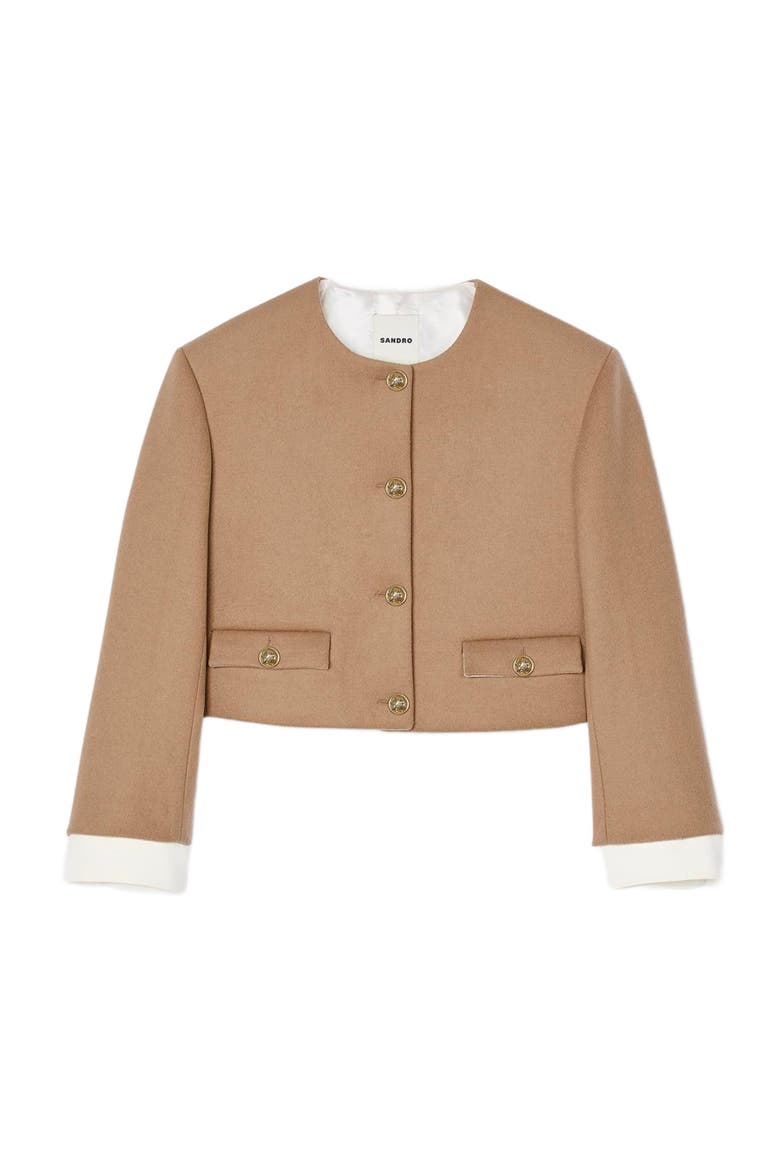 Cropped wool-blend jacket, Alternate, color, Camel