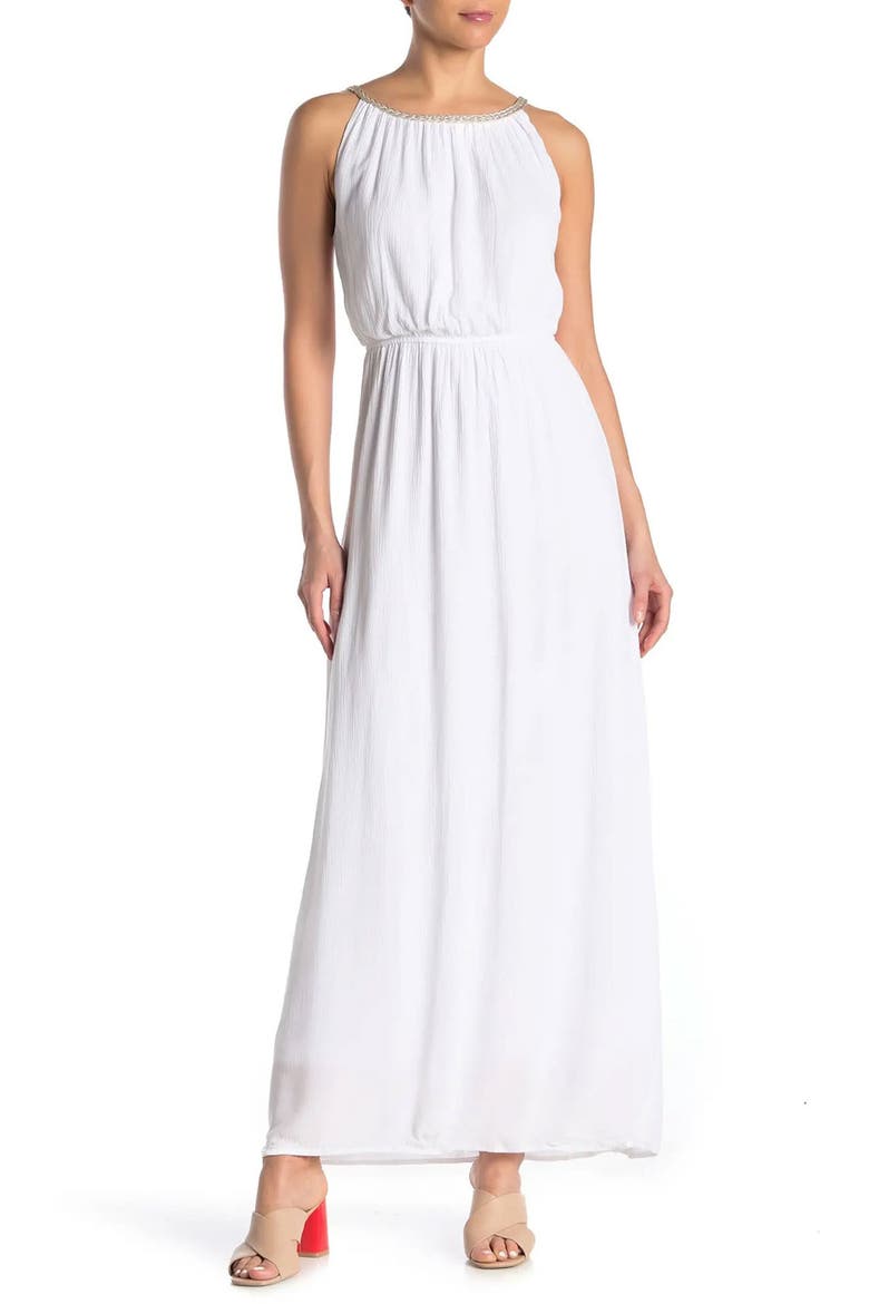 Braided Neck Sleeveless Maxi Dress, Main, color, WHITE