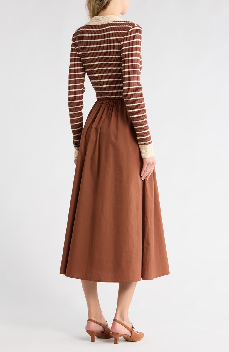 MOON RIVER Stripe Long Sleeve Midi Dress, Alternate, color, Brown