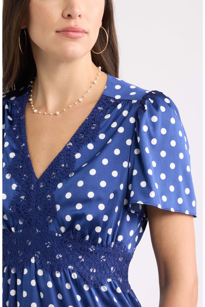Puff Sleeve Midi Dress, Alternate, color, NAVY- IVORY SHARON DOT