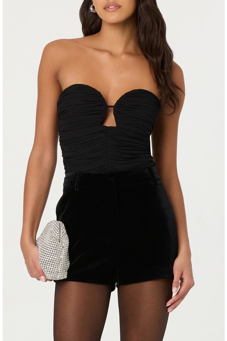 Maiya Ruched Strapless Top, Main, color, BLACK