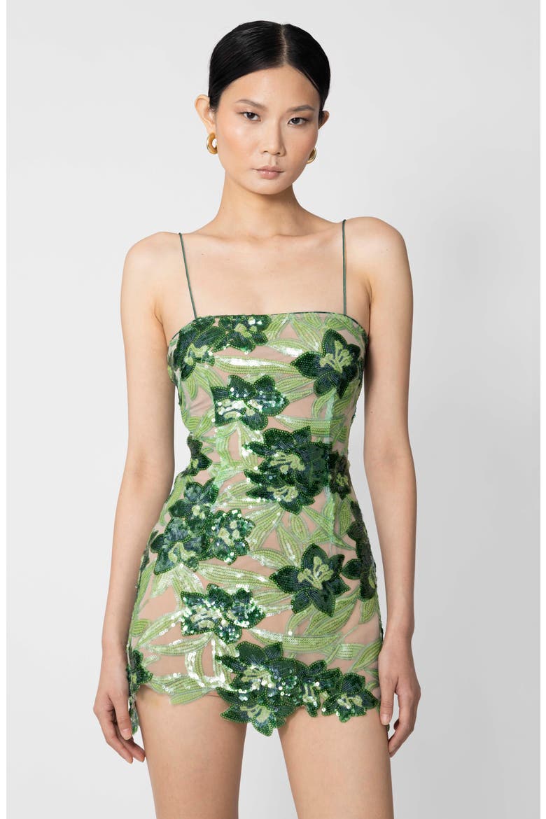 Sara Floral Sequin Cocktail Dress, Alternate, color, GREEN MULTI
