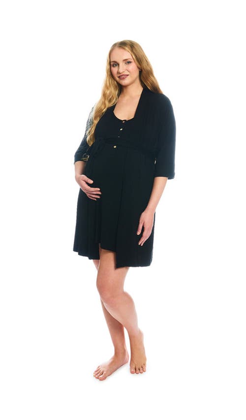 Everly Grey Elia Maternity/nursing Robe & Nightgown Set In Blue
