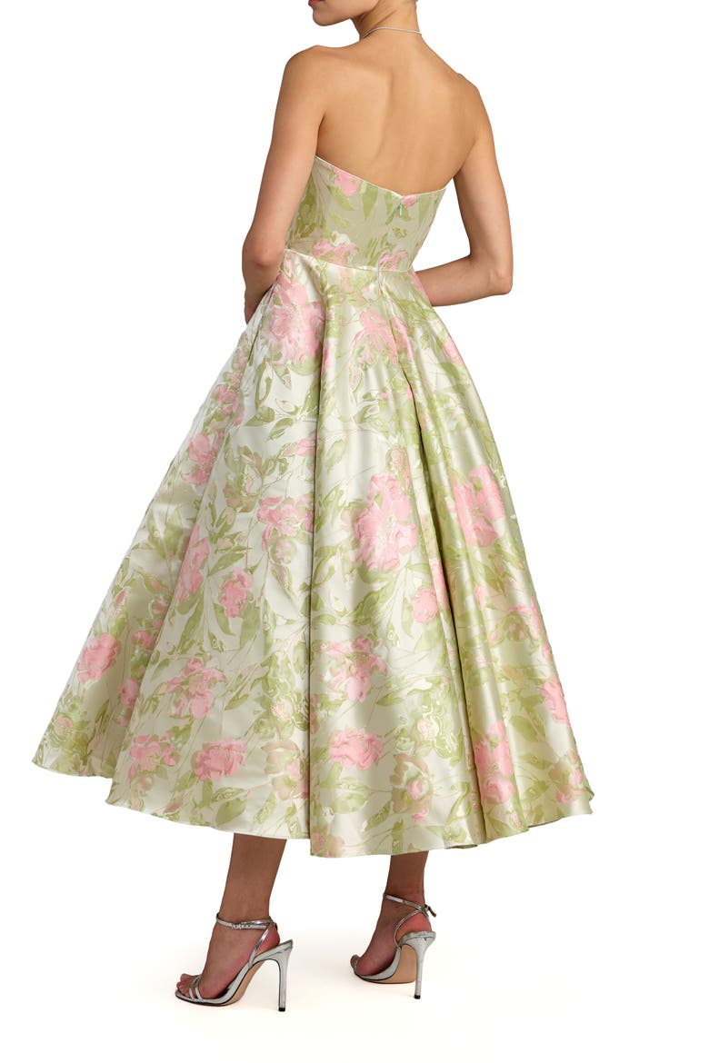Floral Strapless A-Line Midi Dress, Alternate, color, Sage Multi