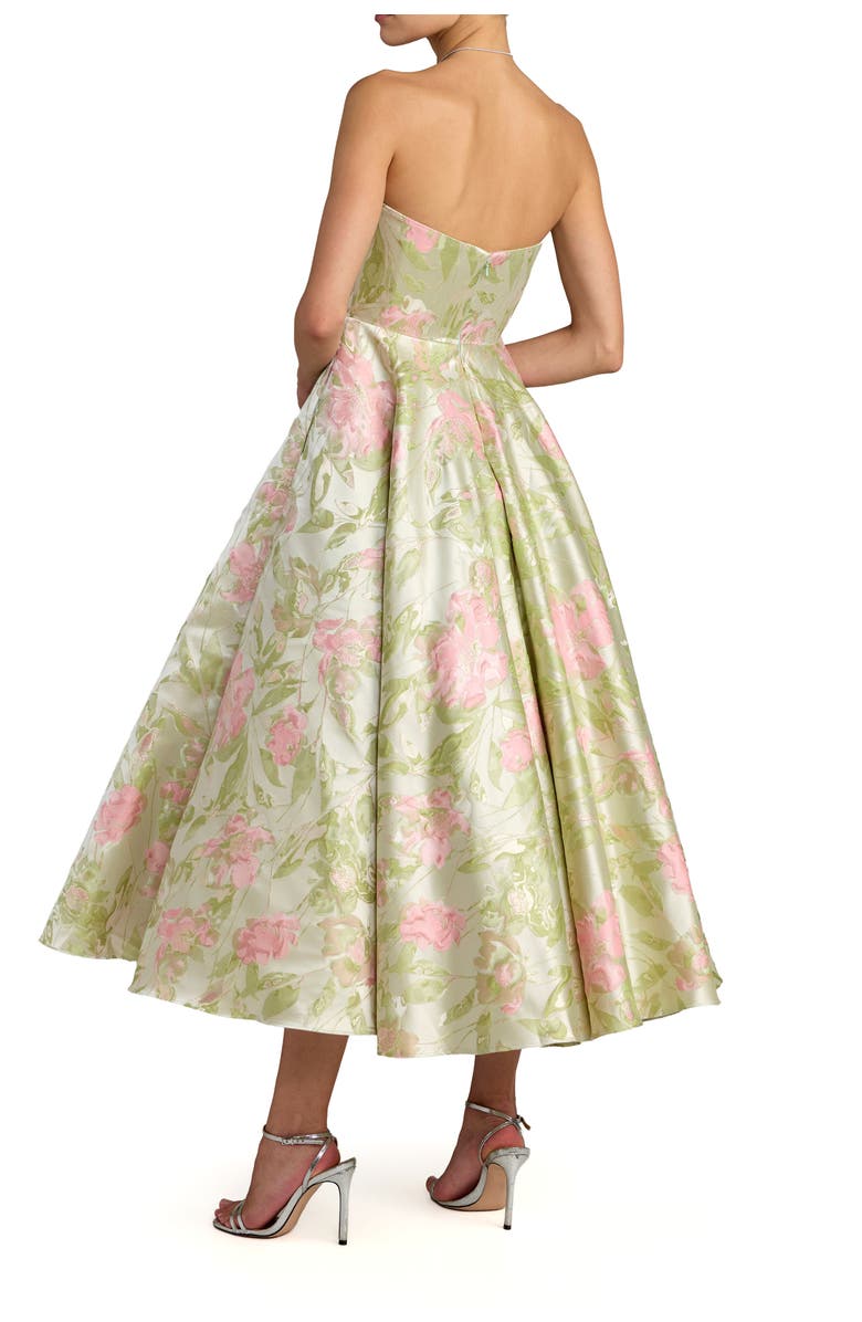 Mac Duggal Floral Strapless A-Line Midi Dress, Alternate, color, Sage Multi