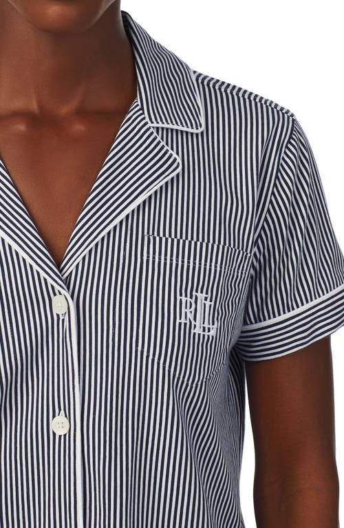 Shop Ralph Lauren Lauren  Print Short Pajamas In Navy White Sripe