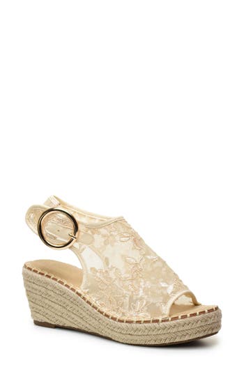 Catherine Catherine Malandrino Latio Mesh Lace Wedge Sandal In Beige