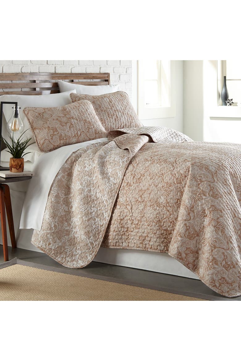 Perfect Paisley Collection - Luxury Premium Oversized Reversible Quilt Set, Main, color, TAUPE