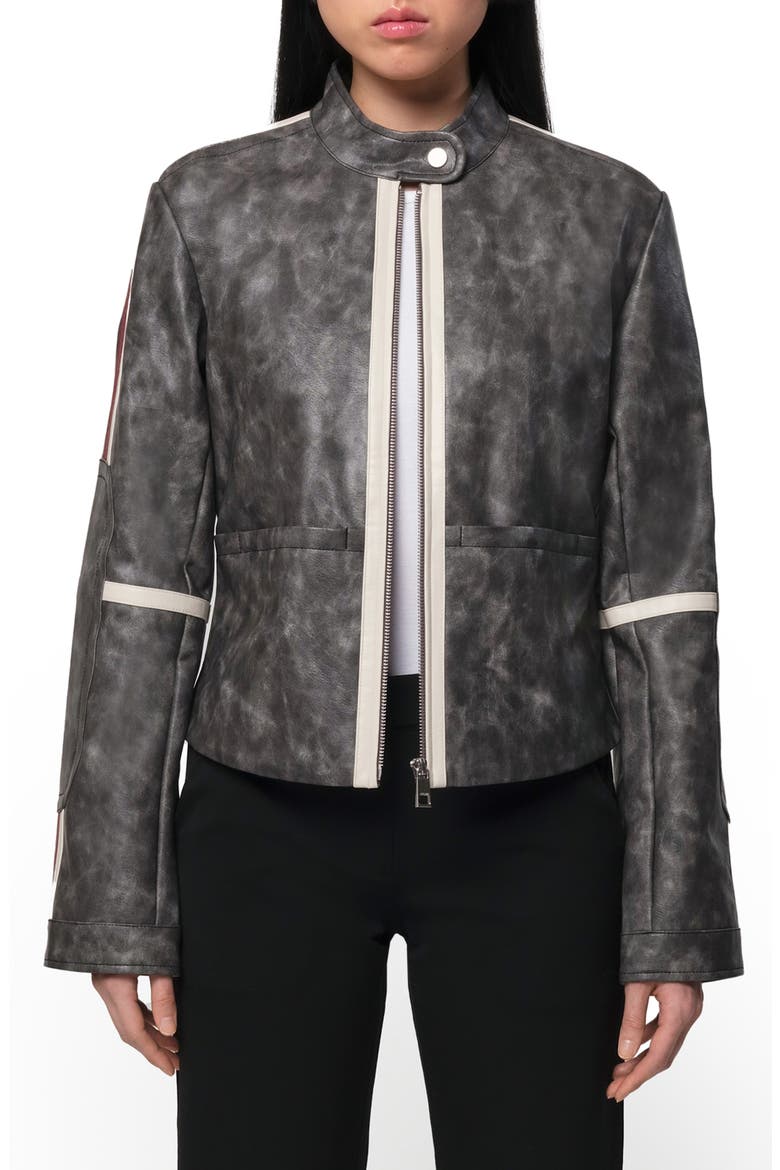 Casey Distressed Crop Faux Leather Moto Jacket, Main, color, SLATE