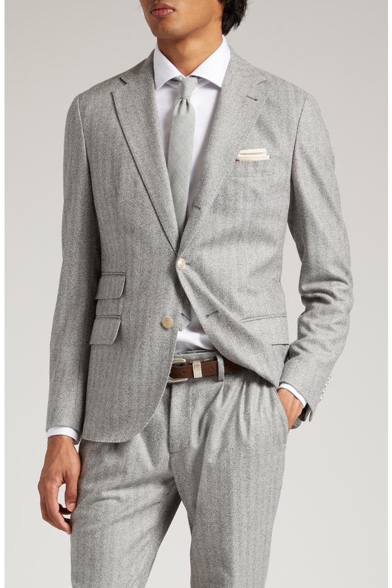 Herringbone Virgin Wool Suit, Main, color, MEDIUM GREY