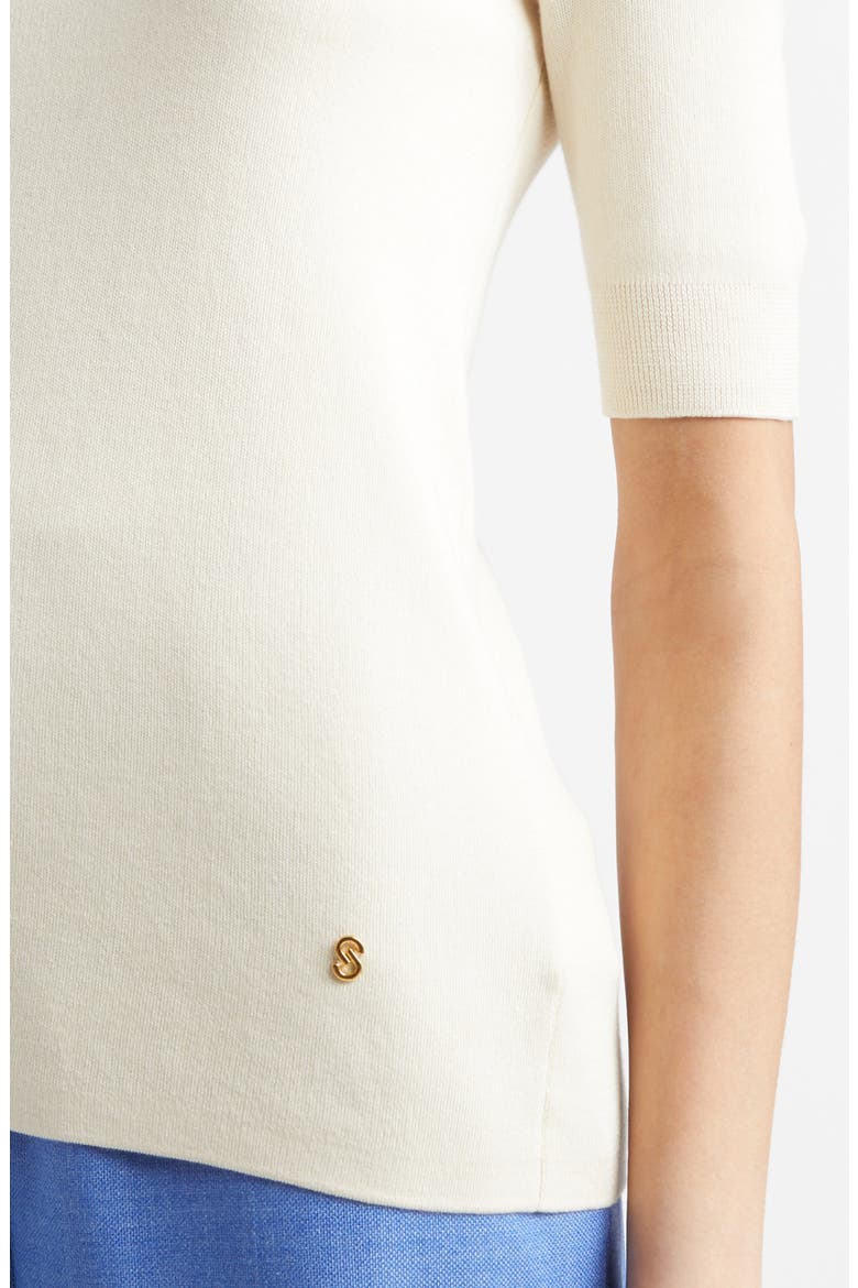 Marlie Short Sleeve Silk & Cotton Sweater, Alternate, color, ECRU