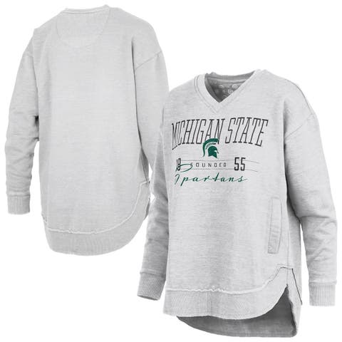 Women's Pressbox  Heather Gray Michigan State Spartans Marcus East Hall Poncho V-Neck Sweatshirt