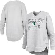 PRESSBOX Women's Pressbox Heather Gray Michigan State Spartans Marcus East Hall Poncho V-Neck Sweatshirt