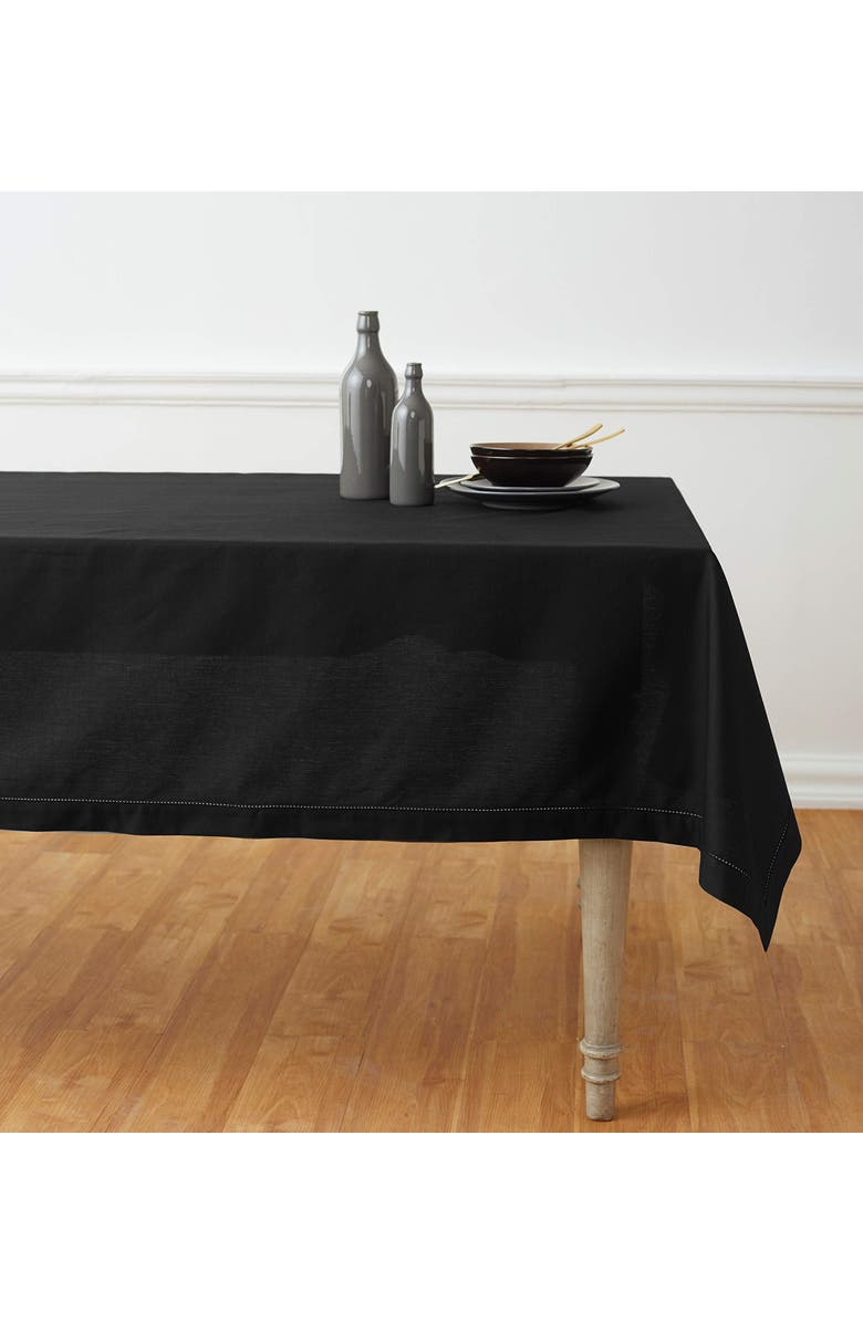 Solino Home Cotton Linen Hemstitch Table Throw, 52" x 52" Inch, Main, color, Black