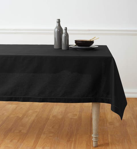 Cotton Linen Hemstitch Table Throw, 52" x 52" Inch