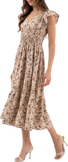 Floral Cap Sleeve Midi Dress