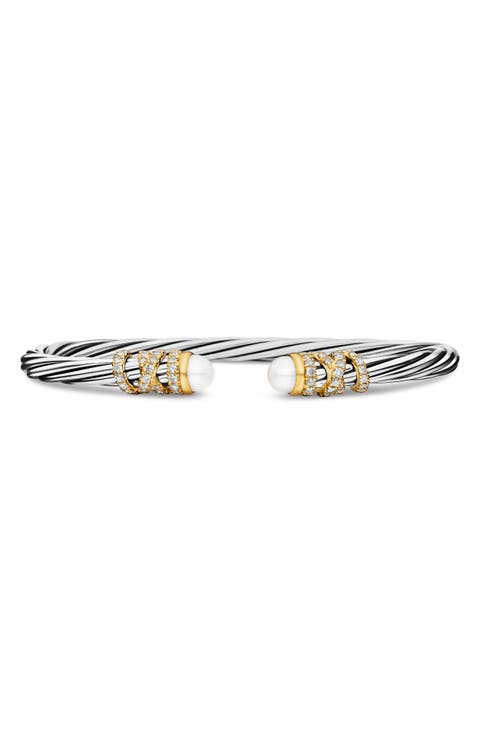 Helena Bracelet In Sterling Silver & 18K Gold with Pearls & Diamonds, 4mm