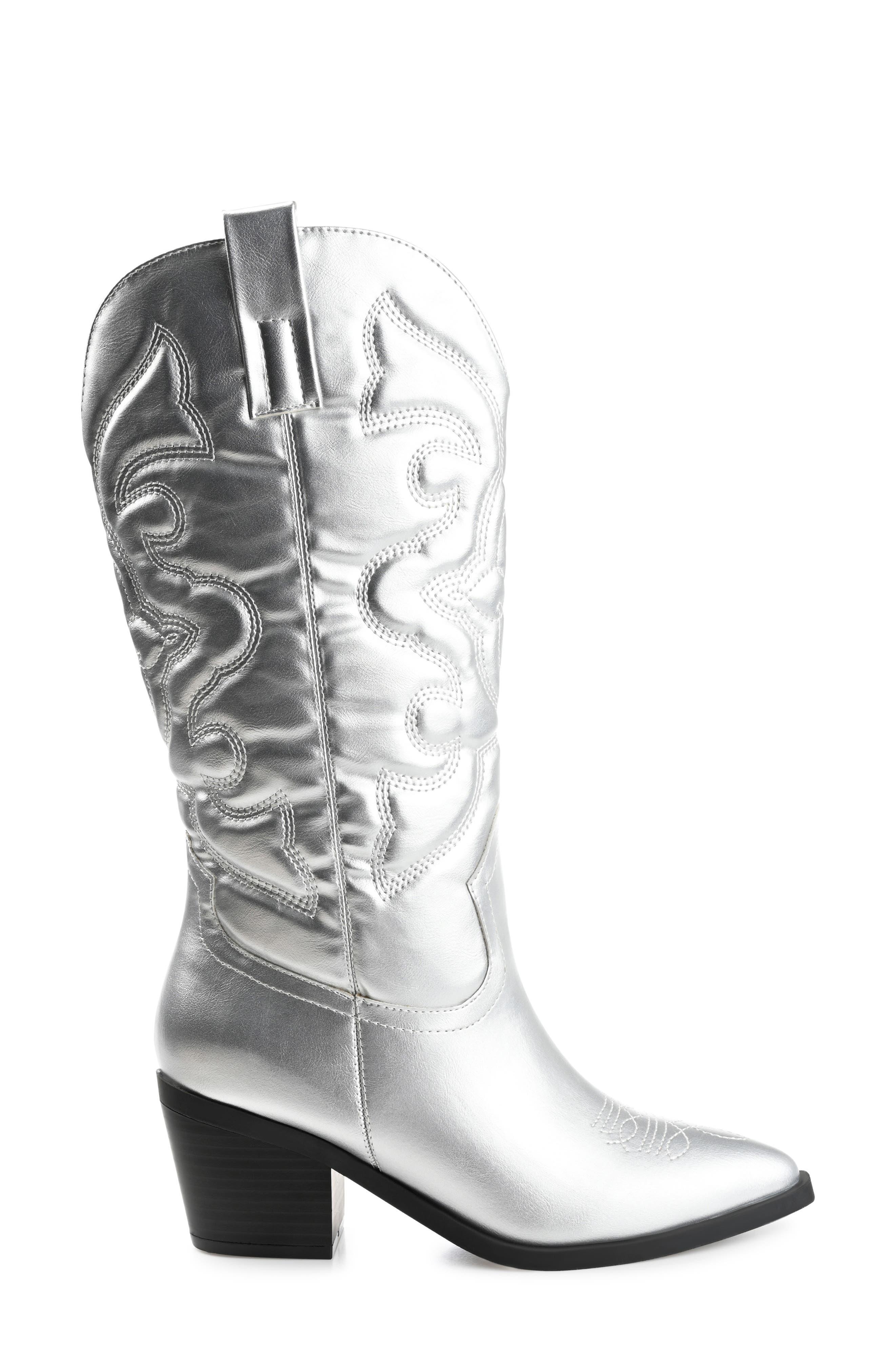 Journee Collection Chantry Western Boot, Alternate, color, Silver