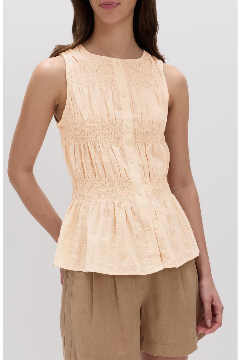 Shirred Button Top, Main, color, ECRU BROWN