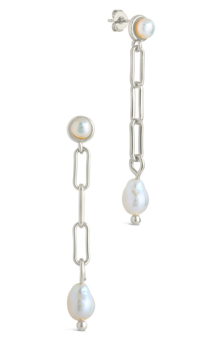 Sterling Forever Fayelynn Cultured Pearl Chain Drop Earrings, Main, color, Silver