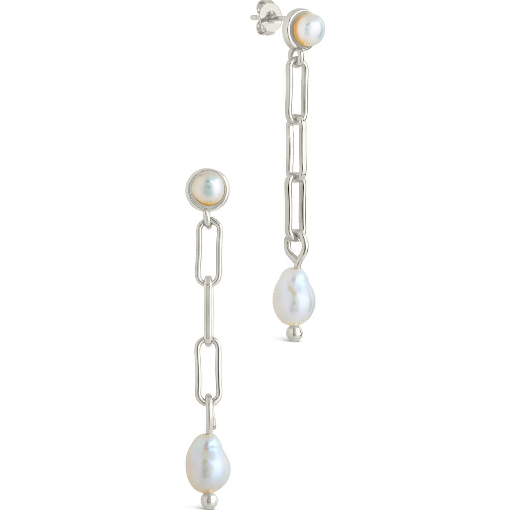 Sterling Forever Fayelynn Cultured Pearl Chain Drop Earrings In Silver