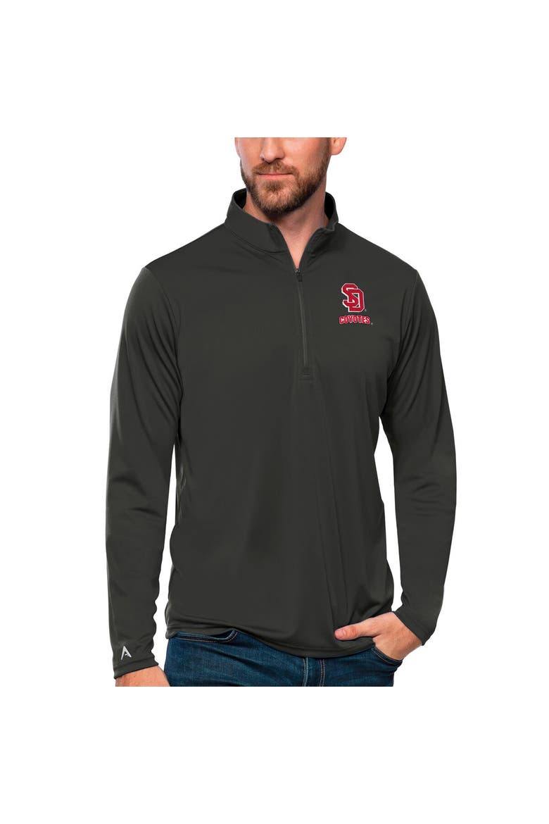 Men's Antigua Charcoal South Dakota Coyotes Tribute Quarter-Zip Top, Main, color, Charcoal