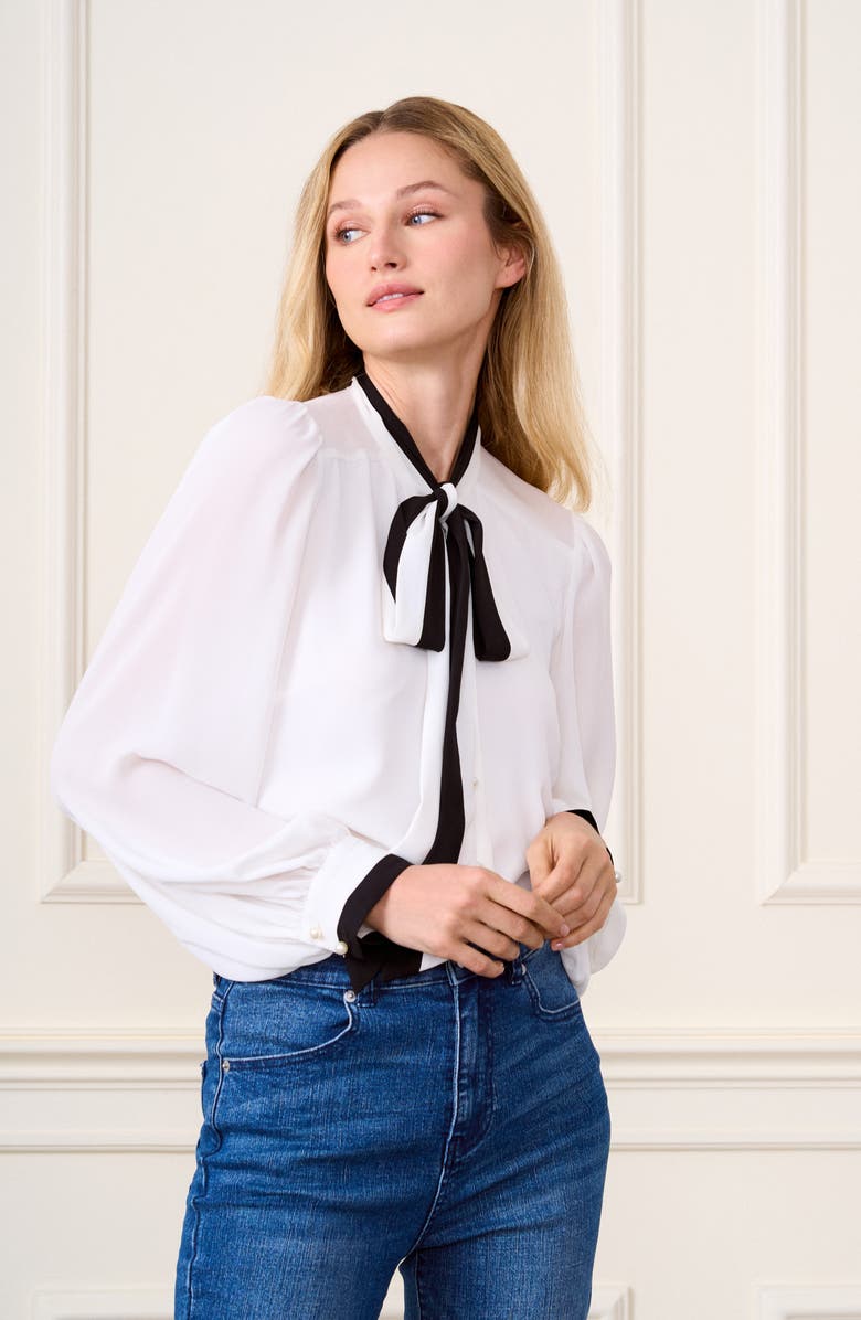 CeCe Tie-Neck Button-Up Shirt, Alternate, color, New Ivory White