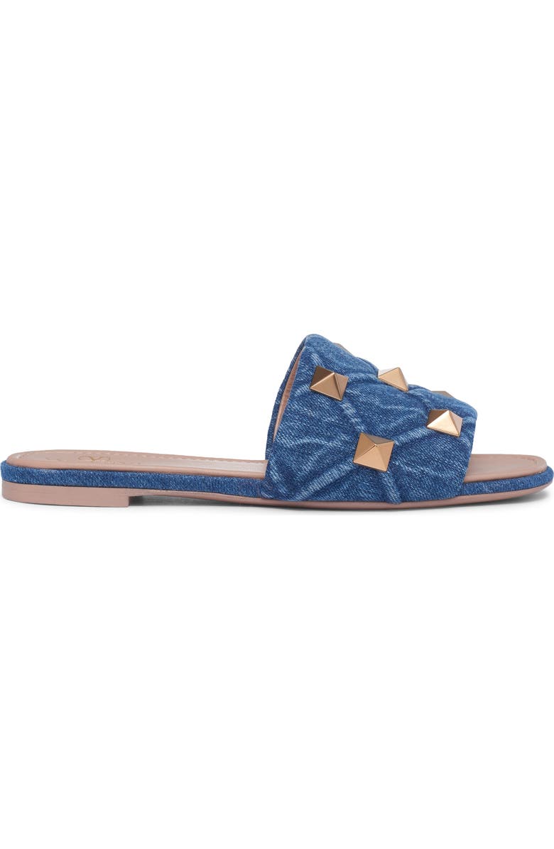 Valentino Garavani Roman Stud Matelassé Denim Slide Sandal, Alternate, color,